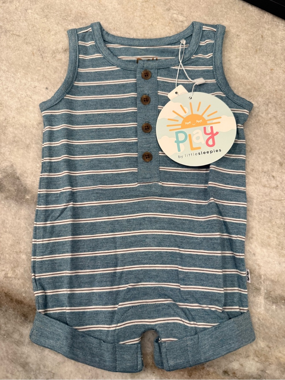 NWT Play by Littlesleepies Blue Striped Baby Boy Romper 0-3M